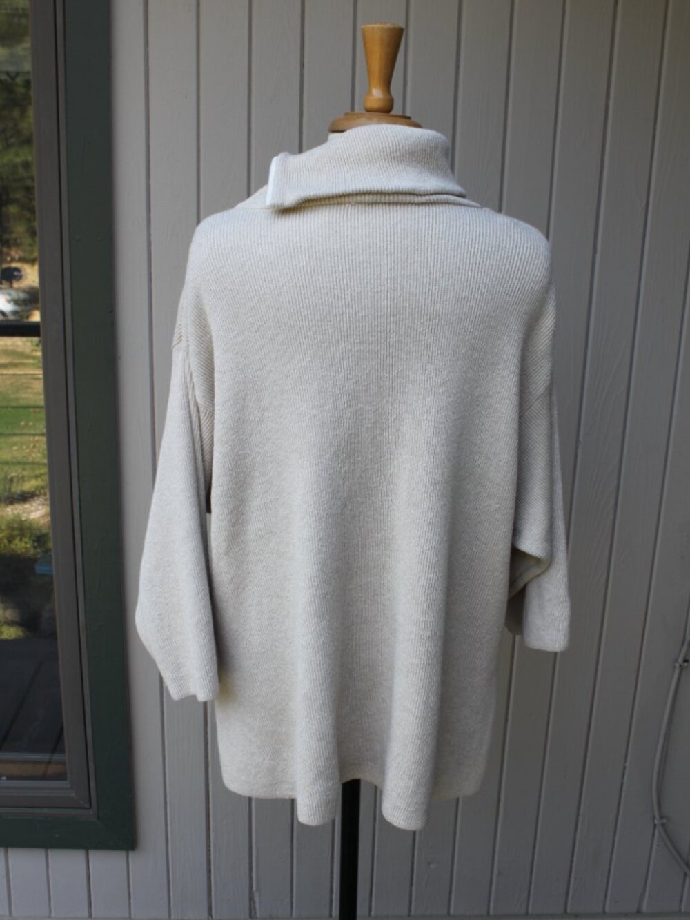 Chico's Cotton Cashmere Blend Cream Gold Zipper Turtleck Sweater 2 L - Picture 3 of 6